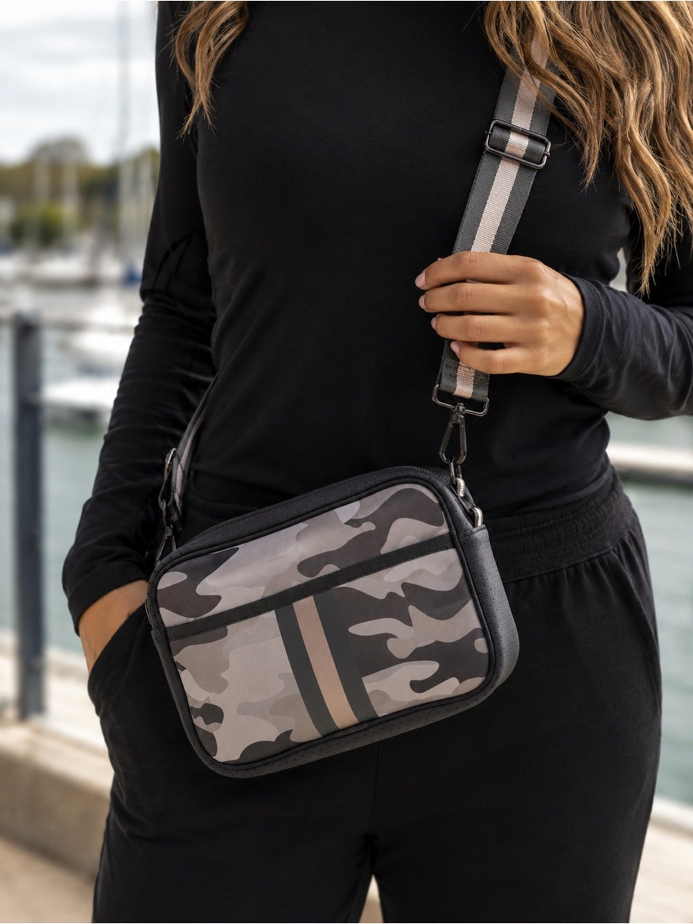Haute Shore Drew Safari Camo Neoprene Camera Crossbody Bag NWT